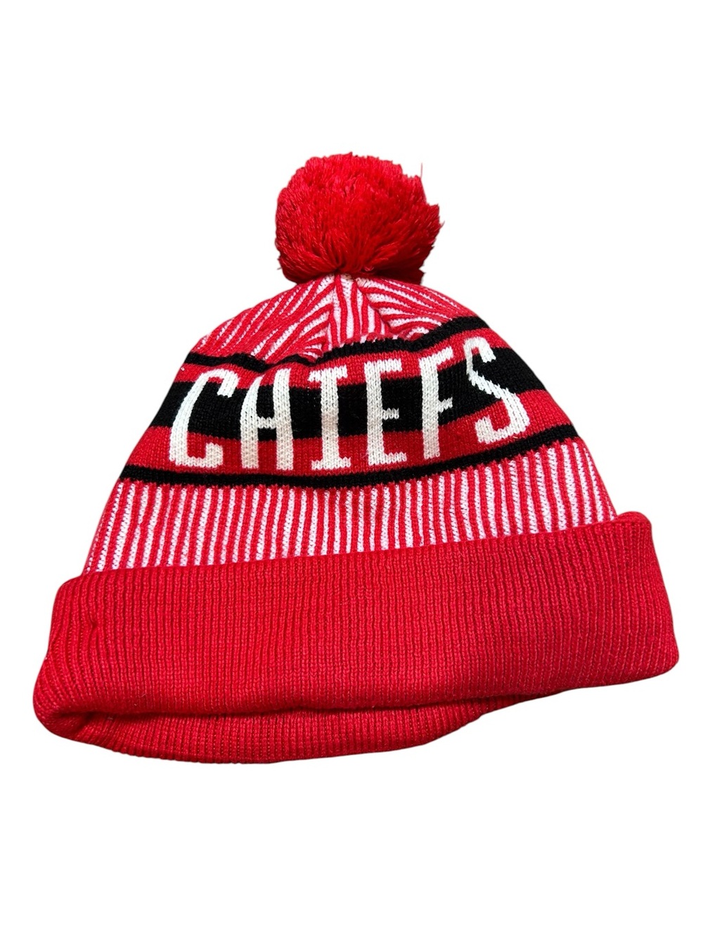 NFL big kids Kansas City Chiefs red beanie toboggan winter hat Pom Pom